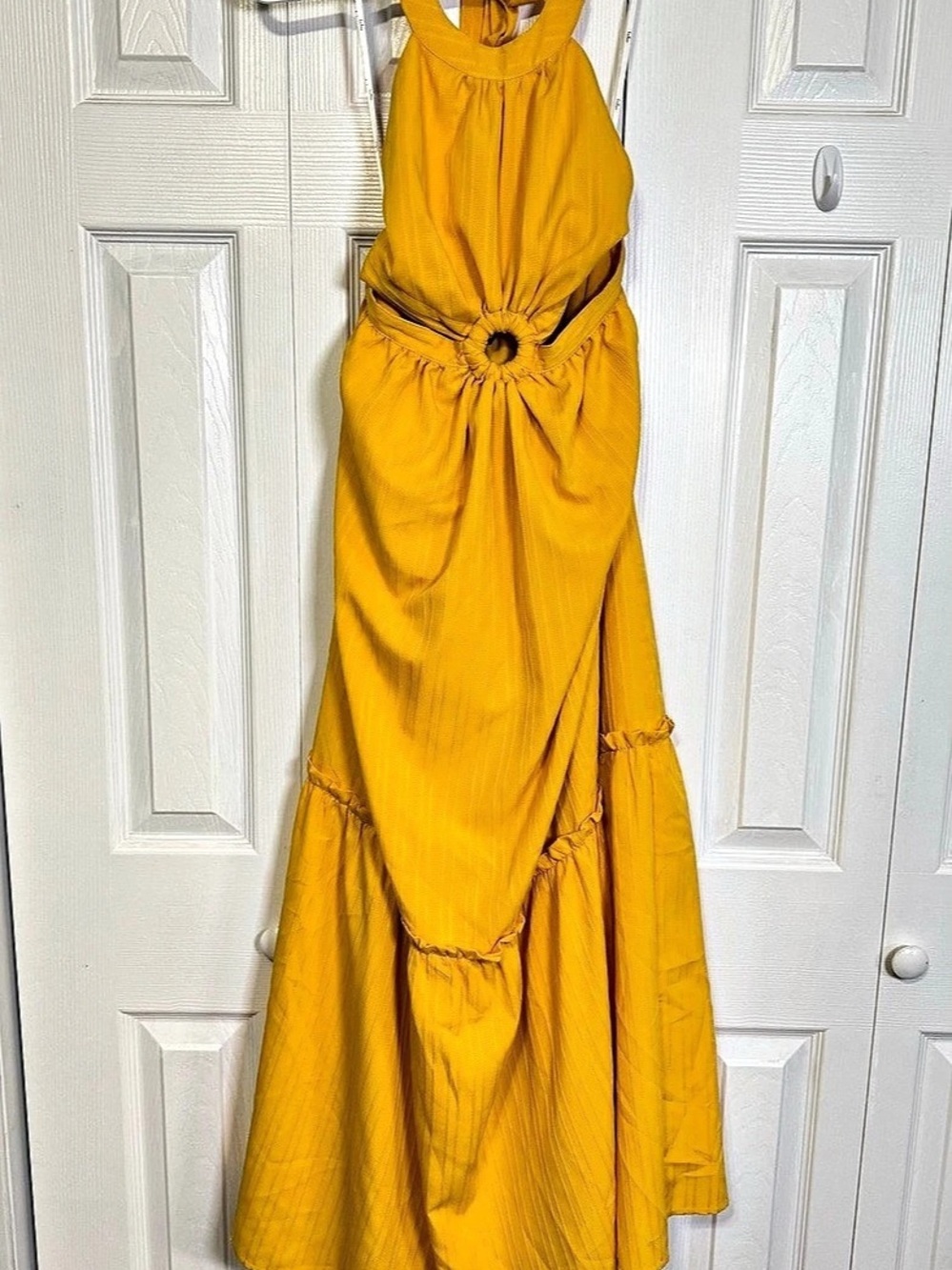 Lulus Mustard Yellow Cutout Halter Maxi Dress Small, Worn Once